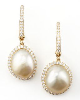 White South Sea Pearl & Diamond Framed Drop Earrings, Yellow Gold   Eli Jewels  
