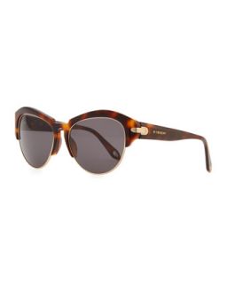 Round Plastic Rimless Bottom Sunglasses, Brown Tortoise   Givenchy  