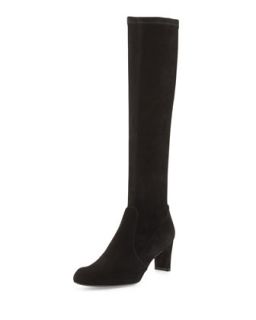 Chicboot Stretch Suede Knee Boot, Black (Made to Order)   Stuart Weitzman  