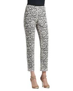 Womens Graphic Lace Cropped Pants with Grosgrain   St. John Collection  