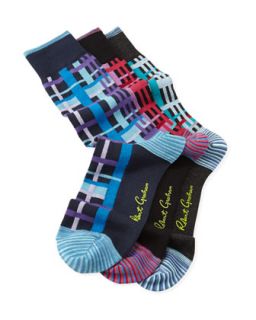 Mens Semolina Grid Pattern Woven Socks, 3 Pairs   Robert Graham   Multi colors