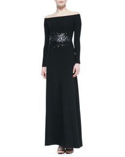 Womens Off The Shoulder Gown With Sequin Detail   Halston Heritage   Black (4)