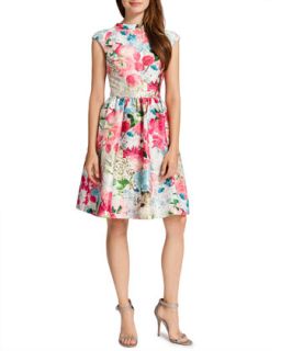 Womens Presley Fit and Flare Sparkle Flora Dress, Pink Peony/Multicolor  