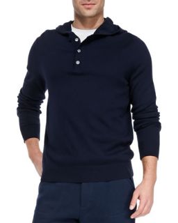 Mens Hooded Knit Zip/Button Henley, Navy   Vince   Navy (XX LARGE)