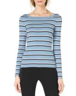 Womens Striped Square Neck Sweater   Michael Kors   Ice/Black/White (SMALL)