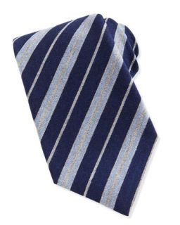 Mens Wool Silk Herringbone Stripe Tie, Blue/Gray   Kiton   Lt/Drk blue/Gray