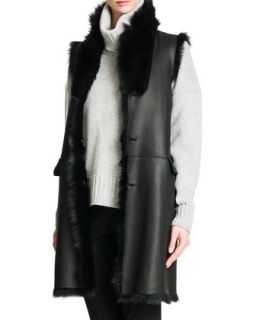 Womens Reversible Shearling Fur/Leather Vest, Black   Jil Sander   Black (34/4)