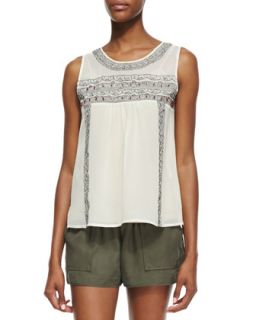 Womens Noristelle Silk Embroidered Tank Top   Joie   Porcelain (SMALL)