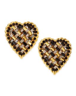 Crystal Heart Clip On Earrings, Clear/Black   Jose & Maria Barrera   Gold