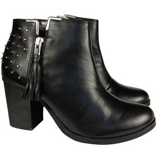 Bronx Leather studded mid heel ankle boot with outer zip