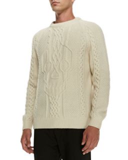 Mens Skull Knit Crewneck Sweater, Ivory   Alexander McQueen   Ivory (XXL)