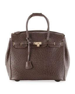 Kendall Ostrich Embossed Faux Leather Rolling Bag, Dark Brown   KC Jagger