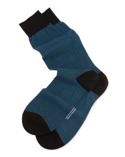 Mens Mid Calf Micro Striped Lisle Socks, Black   Pantherella   Black