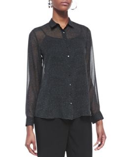 Thumbprint Long Sleeve Silk Shirt, Womens   Eileen Fisher   Graphite (2X