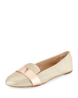 Glittery Canvas Loafer with Mirrored Leather Band, Rose Gold   Reed Krakoff  