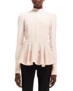 Womens Light Cady Mandarin Collar Silk Shirt   Alexander McQueen   Powder pink