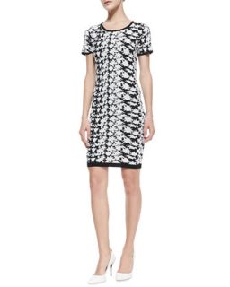 Womens Short Sleeve Floral Print Dress   Nicole Miller Artelier   Black/White