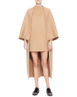 Womens Long Cape Sleeve Double Felt Coat, Camel   Valentino   Camel (12)