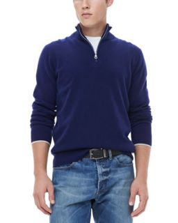 Mens Half Zip Sweater with Contrast Trim, Navy   Navy (LARGE)