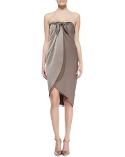 Womens Satin Strapless Wrap Dress   Halston Heritage   Warm taupe (6)