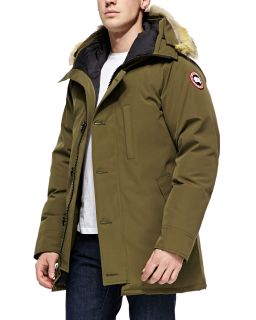 Mens Chateau Arctic Tech Parka with Fur Trim, Military Green   Canada Goose  