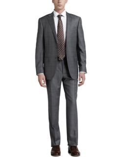 Mens Glen Plaid Two Piece Suit, Gray   Gray (38R)