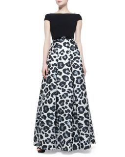 Womens Short Sleeve Animal Print Ball Gown   Theia by Don ONeill   Black