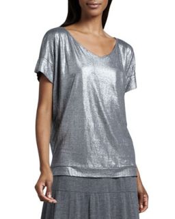 Womens Shimmer Soft V Neck Top   Eileen Fisher   Ash (XX SMALL (0))