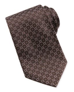 Mens Floral Pattern Woven Tie, Brown/Red   Ferragamo   Brown/Red