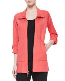 Womens Zip Front 3/4 Sleeve Topper Lounge Jacket   Strawberry (SMALL(4 6))