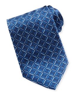 Mens Geometric Diamond Print Silk Tie, Blue   Brioni   Blue