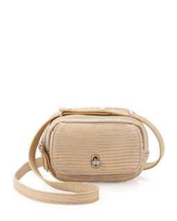 Preface Snake Embossed Distressed Leather Mini Crossbody Bag, Beige Gold  