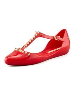 Doris Spiked T Strap Flat, Red   Melissa Shoes   Red (8.0B)