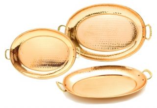 Old Dutch Oval Decor Copper Tray   Set of 3   Serving Trays