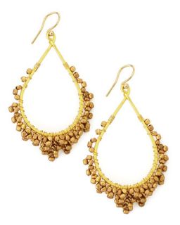 Golden Beaded Frame Drop Earrings   Nakamol   Gold