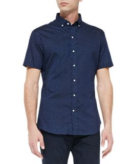 Mens Dot Print Short Sleeve Sport Shirt, Navy   Ralph Lauren Black Label  