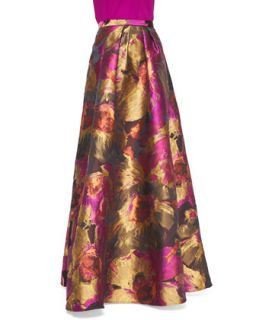 Womens Abstract Floral Print Ball Skirt, Magenta/Multicolor   Carmen Marc
