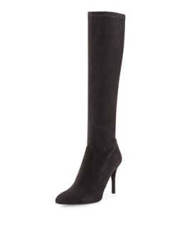 Jefe Stretch Suede Boot, Anthracite (Made to Order)   Stuart Weitzman  