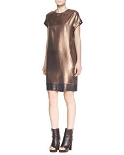 Womens Metallic Shift Dress with Border   Brunello Cucinelli   Gold (S40/4)