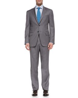 Mens Wool Two Button Suit, Gray Bicolor   Isaia   Gray (47/48L)