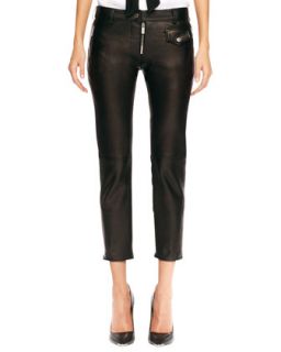 Womens Leather Zip Cropped Pants   Black (4)