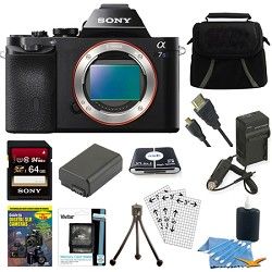 Sony ILCE 7S/B a7S Full Frame Camera 64GB SDHC Card & Battery Bundle