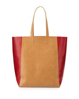 North South Colorblock Tote Bag, Camel/Cherry