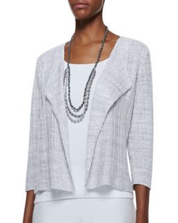 Linen Drape Front Grid Jacket, Womens   Eileen Fisher   Silver (2X (18/20))