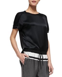 Womens Satin/Jersey Relaxed Tee   Vince   Black (SMALL)