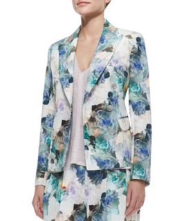 Womens Floral Print Double Breasted Jacket   Rebecca Taylor   Aqua (4)