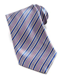 Mens Floral Stripe Silk Tie, Blue/Multi   Stefano Ricci   Blue