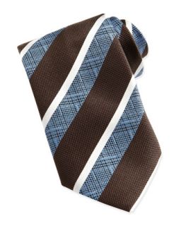 Mens Wide Crosshatch Striped Tie, Brown   Ermenegildo Zegna   Brown