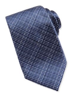 Mens Tonal Crosshatch Woven Tie, Blue   Brioni   Blue