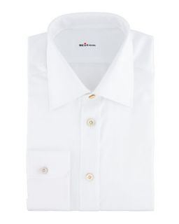 Mens Solid Basic Dress Shirt, White   Kiton   White (15 1/2)